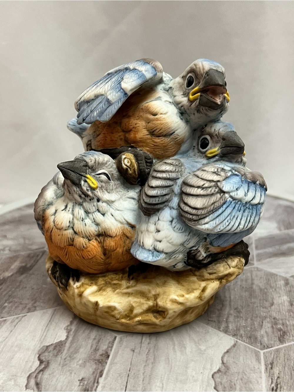 Andrea by Sadek Baby Bluebirds Figurine 5803 Porcelain Bird Family Japan